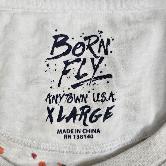 BORN FLY Mens Paint Splatter T-Shirt Size XL Embroidered‎ Logo 100% Cotton - Picture 3 of 9